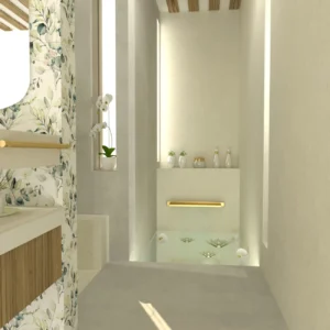 Baño con hojas verdes de Apavisa Elements Flowers Colors