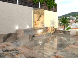 Mini piscinas con porcelánico efecto mármol-piedra azul