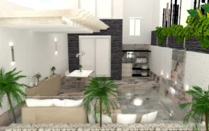 Mini piscinas con porcelánico efecto mármol-piedra azul