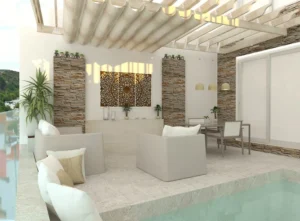 Mini piscinas con porcelánico efecto piedras de Bali Verdes