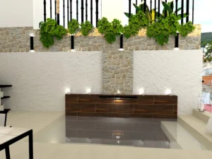 Mini piscinas con porcelánico efecto madera y cemento