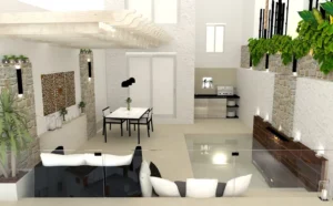 Mini piscinas con porcelánico efecto madera y cemento