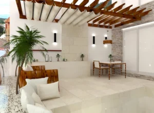 Mini piscinas con porcelánico efecto piedras de Bali Azules