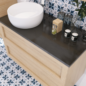 Venus 90 cm, mueble de baño con lavabo sobre encimera de madera maciza
